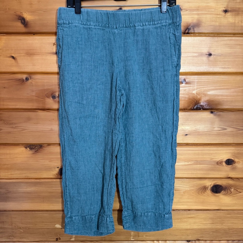 Pure Jill Teal Linen Cropped Pull on Pants in size Small